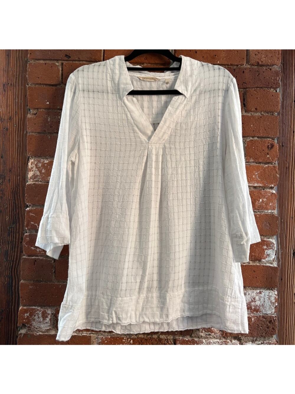 Soft Surroundings Polo Collar cotton Windowpane Breezy Tunic Sz L